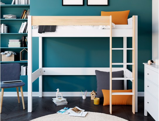 Letto a soppalco Bianco e Legno landes