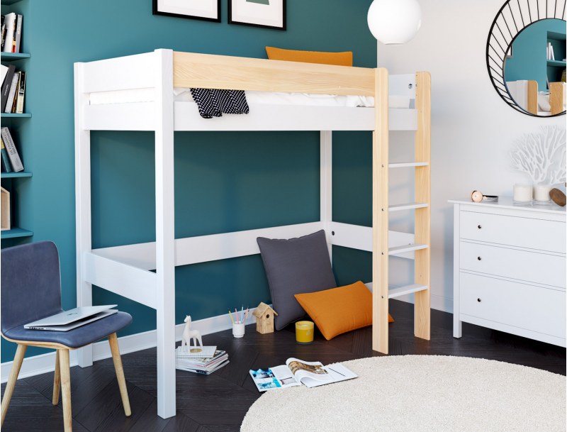 Letto a soppalco Landes Bianco e Legno