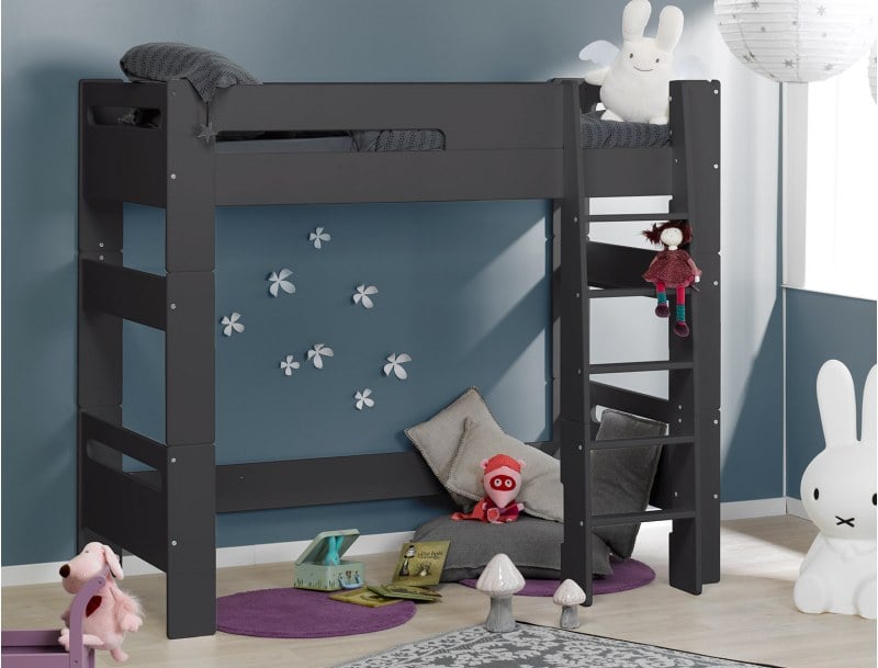 Lit mezzanine enfant London Anthracite 90/190 + 1 matelas AirSens 90x190x16 cm