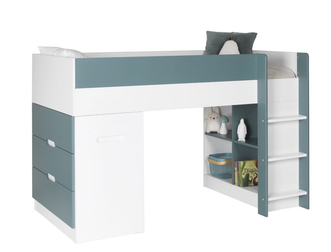Cama semi alta con escritorio y almacenamiento Opus Blanco y Verde musgo