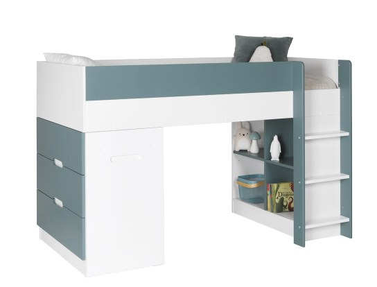 Cama semi alta con escritorio y almacenamiento Opus Blanco y Verde musgo