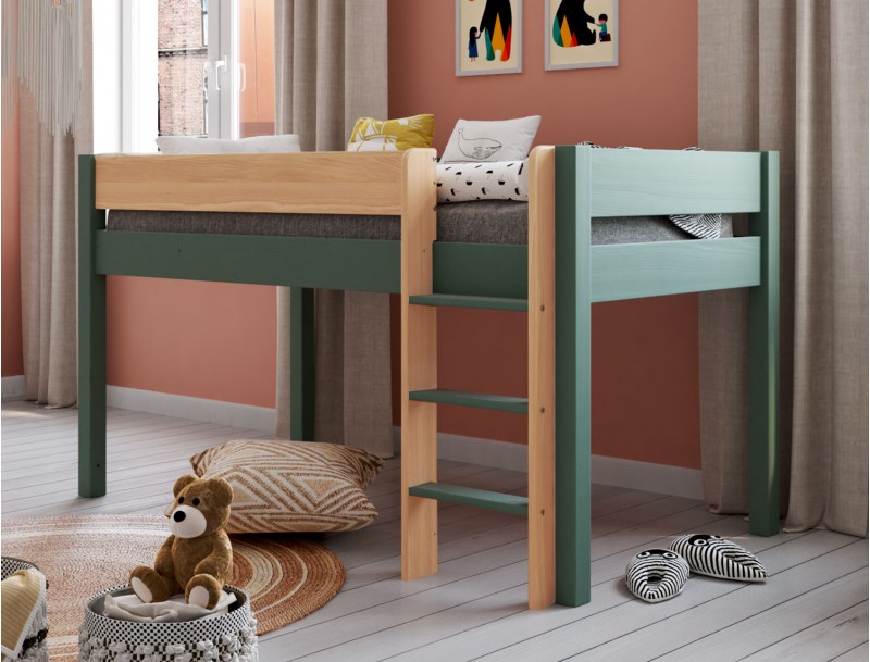 Mid-height bed Landes Khaki and Wood