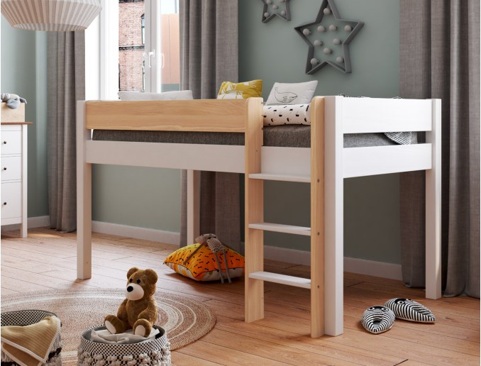 Halfhoog bed Landes Wit en Hout