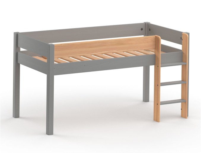 Halfhoogslaper Landes Flanel Grijs en Hout met houten latten
