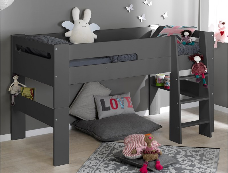 Cama media altura Gris Antracita con colchón 90x190