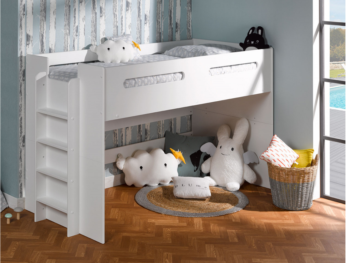 Mid-height children's bed Plume White 90/190