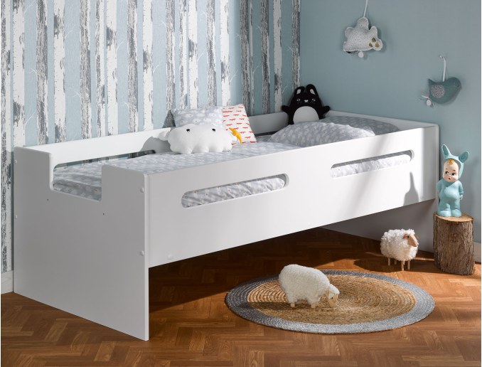 Cama infantil de media altura Plume Blanc 90/190 en posición baja