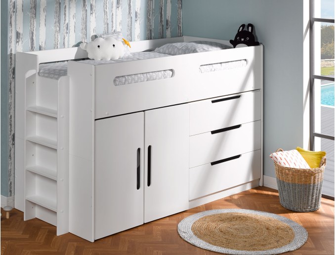 Lit Combi mi hauteur enfant Plume Blanc 90/190