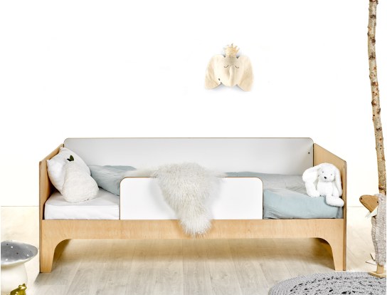 Cama tipo sofá infantil en madera y blanco 90x190 cm