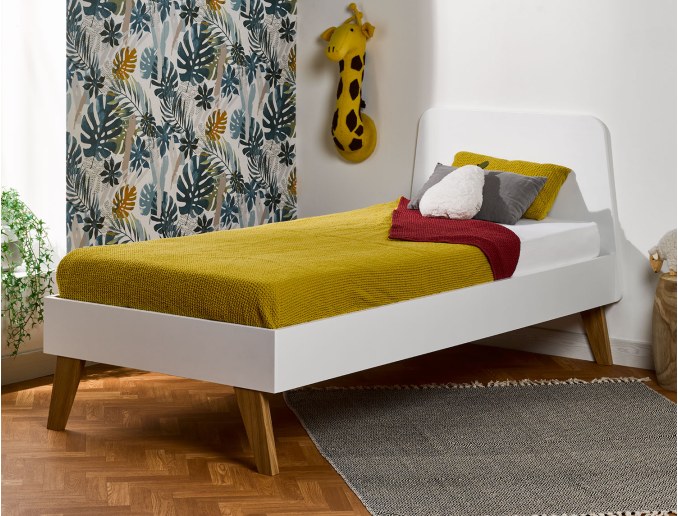 Cama infantil 90x200 Blanca y Roble fabricada en Francia