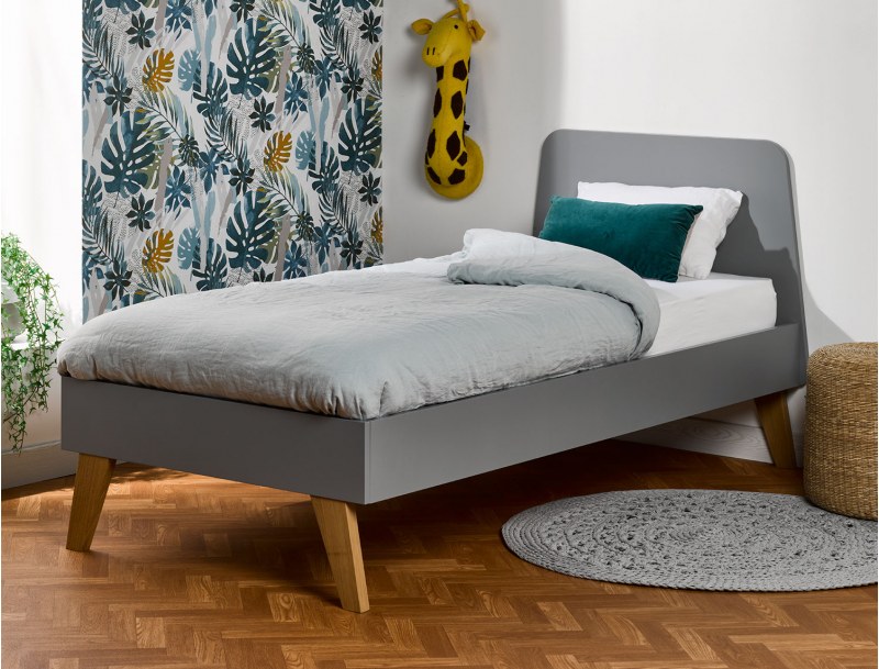 Cama infantil 90x200 cm Gris y madera fabricada en Francia