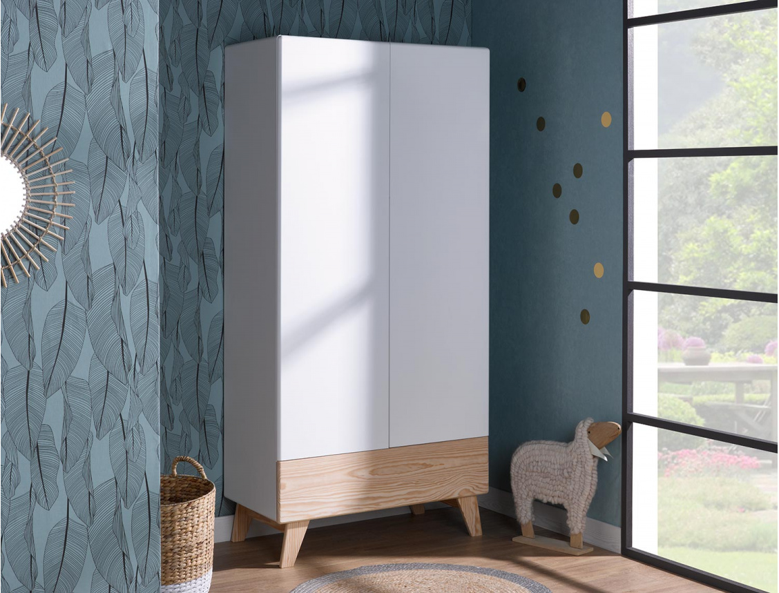 Armoire enfant Blanc et bois 2 portes