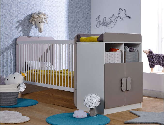 Mitwachsendes Babybett Madrid Weiß/Leinen 70x140