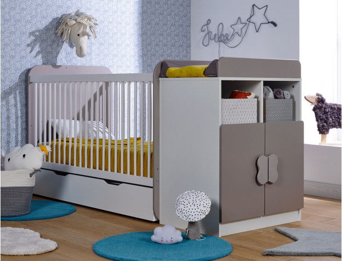 Dormitorio evolutivo bebé Madrid Blanco/Lino colchón+cajón