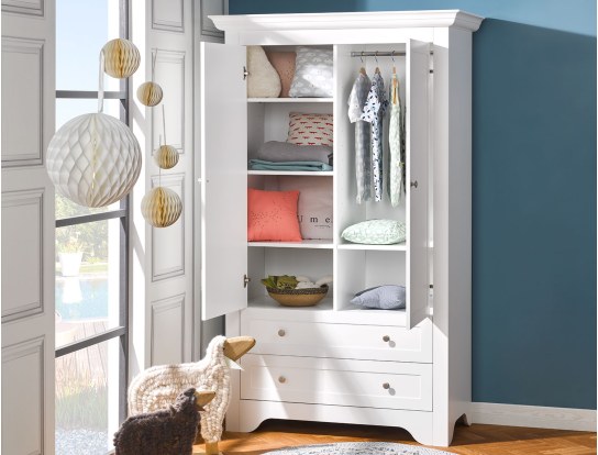 Occitane white two-door wardrobe with two drawers