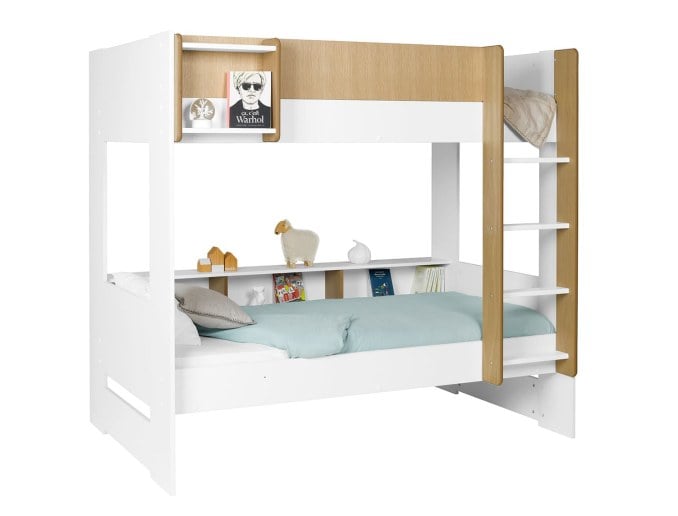 Wood-white bunk bed 90x190 cm with storage
