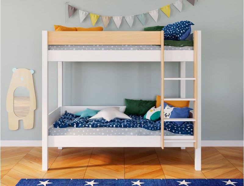 Letto a castello bianco e legno in pino delle Lande