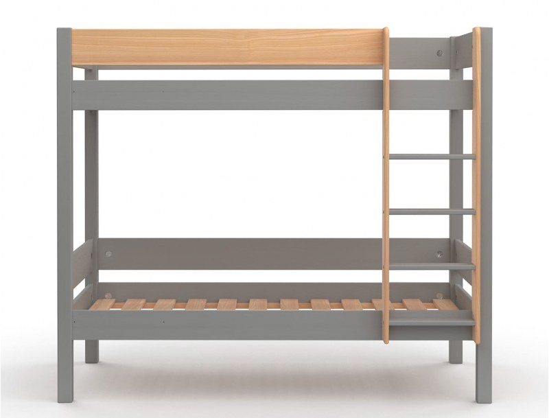 Stapelbed Landes Flanel Grijs en Hout. Comfortabele treden