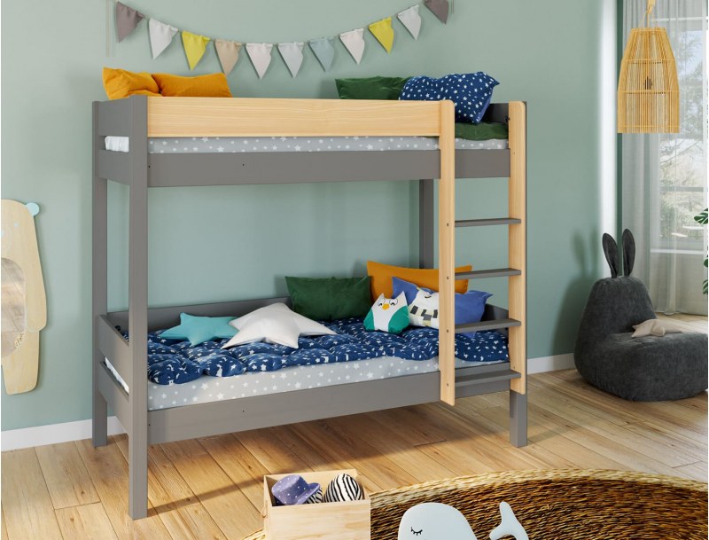Stapelbed Landes Flanel Grijs en Hout