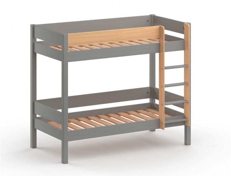 Stapelbed Landes Flanel Grijs en Hout - Houten latten