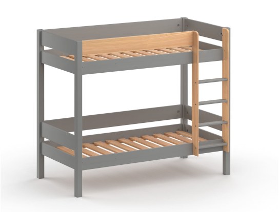 Lit superposé Landes Gris Flanelle et Bois - Lattes en bois