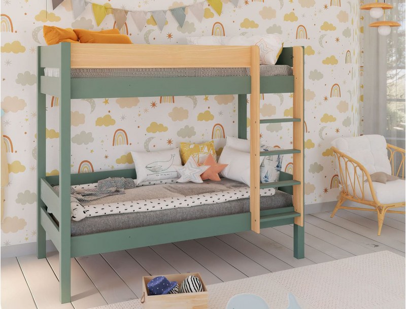 Litera 90x190 de madera maciza de pino de Las Landas color caqui