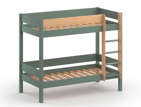 Stapelbed 90x190 van Les Landes grenenhout in Kaki met twee lattenbodem van massief grenenhout