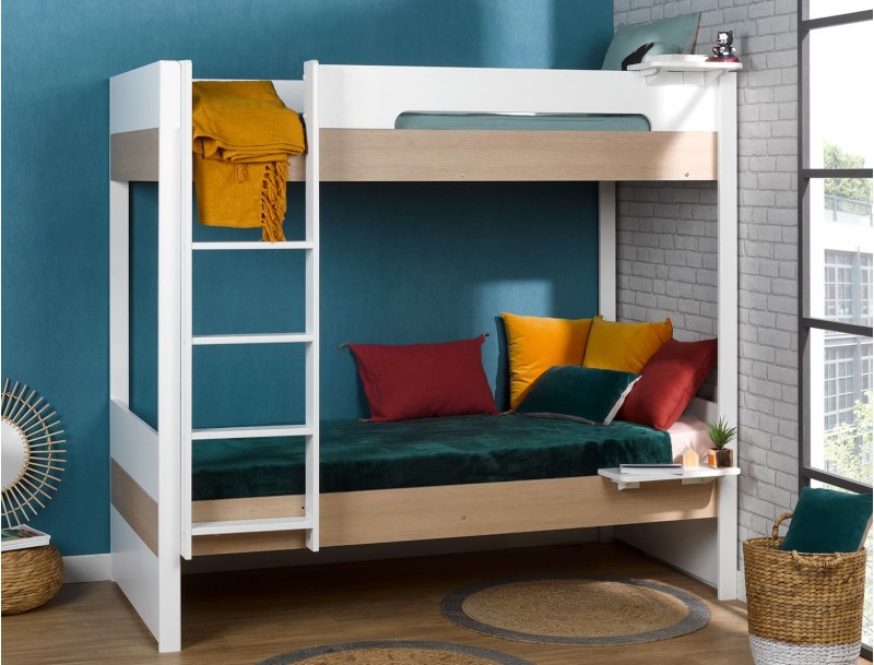 Letto a castello 90x200 con cassetto portaoggetti piccoli scaffali nome non incluso