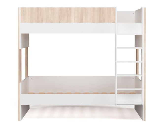Etagenbett aus Holz und Dünenweiss mit Lattenrost