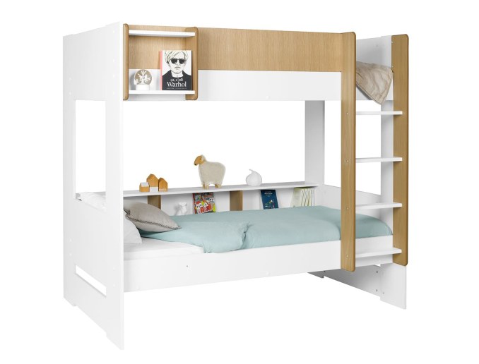 Litera 90x190, 3 plazas Blanco y madera cama 90x190 cm