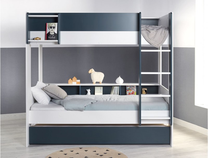 Letto a castello a 3 posti 90x190 cm con letto estraibile per bambini