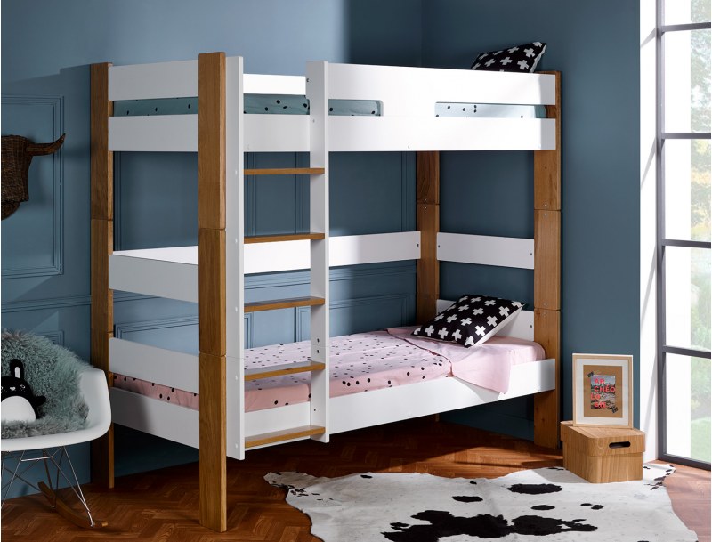 Lit superposé bois massif 90x190 cm livré avec deux matelas 90x190x16