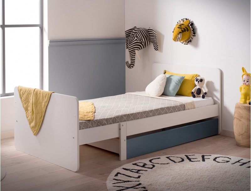 Evolutief kinderbed Opus Wit en Nachtblauw in 90x190 positie. Lade niet inbegrepen.