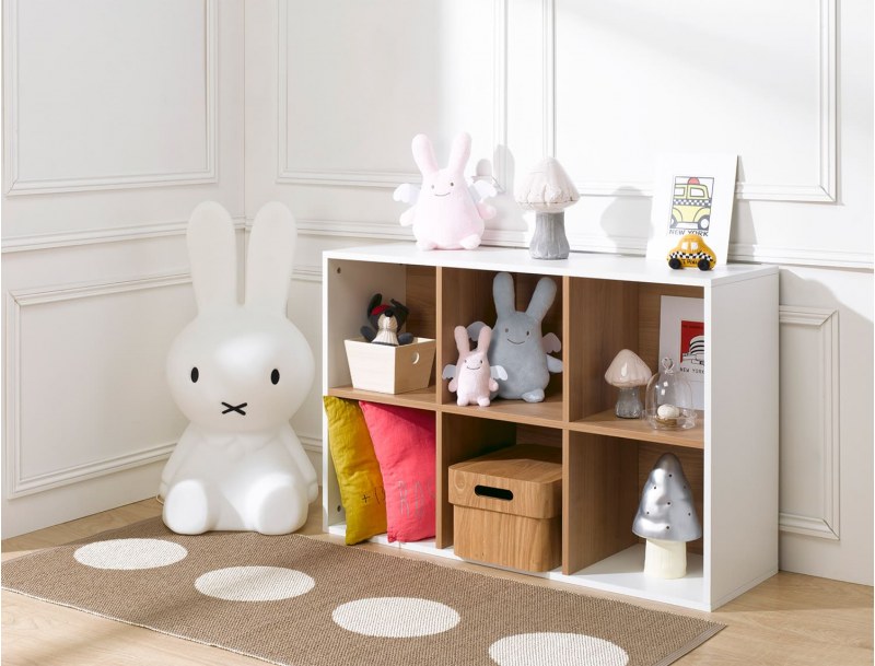 White and wood 6-compartment storage cube