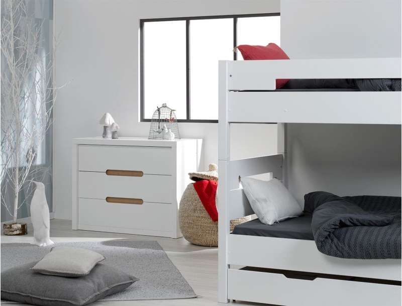 Chambre enfant lit superposé Milo Blanc