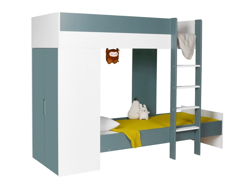 Umwandelbares Etagenbett Opus Weiß & Moosgrün mit zwei Schlafplätzen 90x190