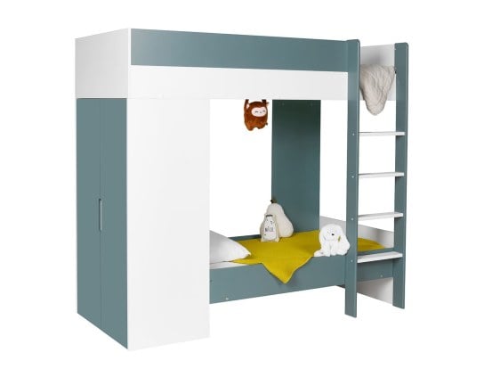 Stapelbed Opus wit & mosgroen 1 slaapplaats 90x190 en een slaapplaats 90x140