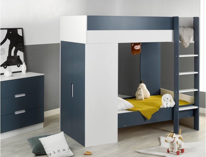 Evolutives Etagenbett mit Schrank und Kommode Opus in Nachtblau