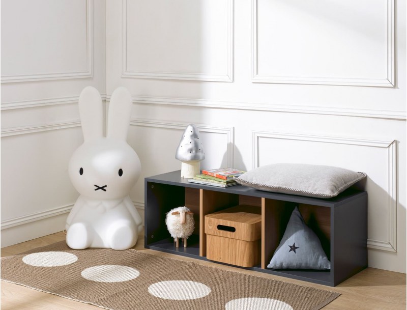 Anthracite 3-compartment storage cube placed horizontally.