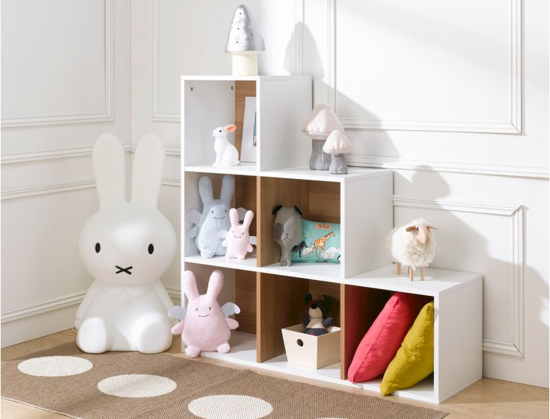 Cubo de almacenamiento de 6 compartimentos en forma de escalera blanco y madera