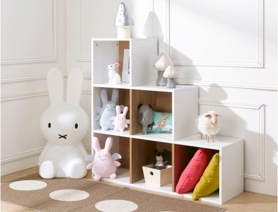 Cubo de almacenamiento de 6 compartimentos en forma de escalera blanco y madera