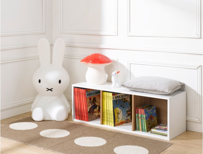 Cubo portaoggetti a 3 scomparti bianco e legno