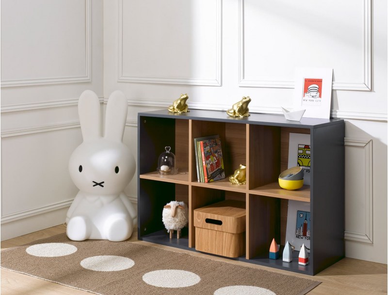 Horizontal anthracite 6-compartment storage cube