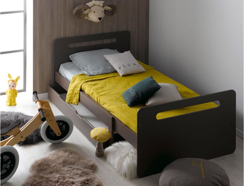 Taupe convertible children's bed 90x140 and 190 cm with bed base