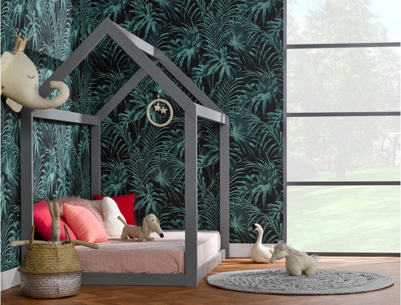 Letto a casetta 90x140 cm Grigio per bambino e bambina