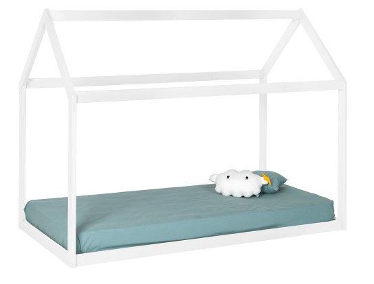 Lit cabane couchage 90x190 Blanc avec matelas enfant