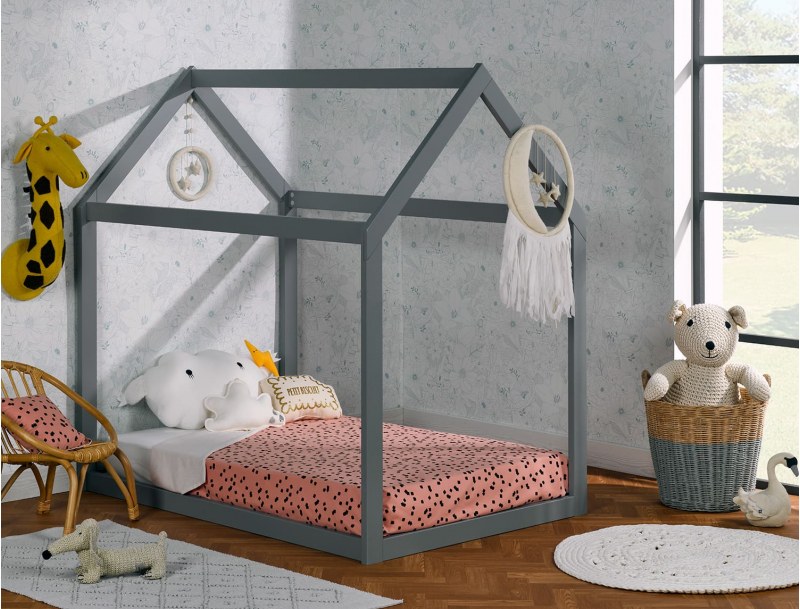 Lit cabane évolutif 90x140 en 90x190 cm Gris pour enfant