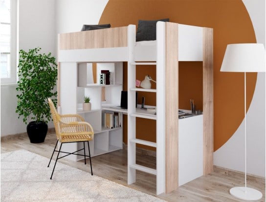 Letto a soppalco con scrivania Bianco e legno Dune