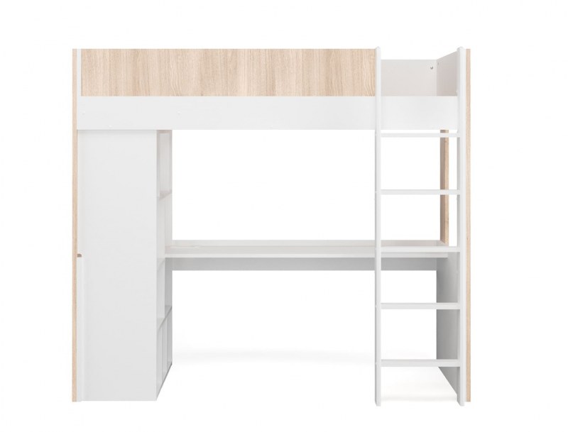 Dune Hochbett mit Schreibtisch in Weiß und Holz