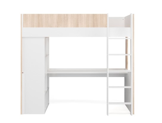 Dune Hochbett mit Schreibtisch in Weiß und Holz